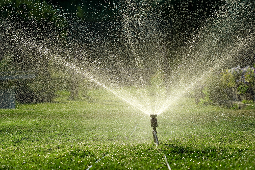 sprinkler releasing water on lawn
