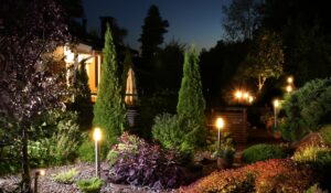 backyard at night with lights