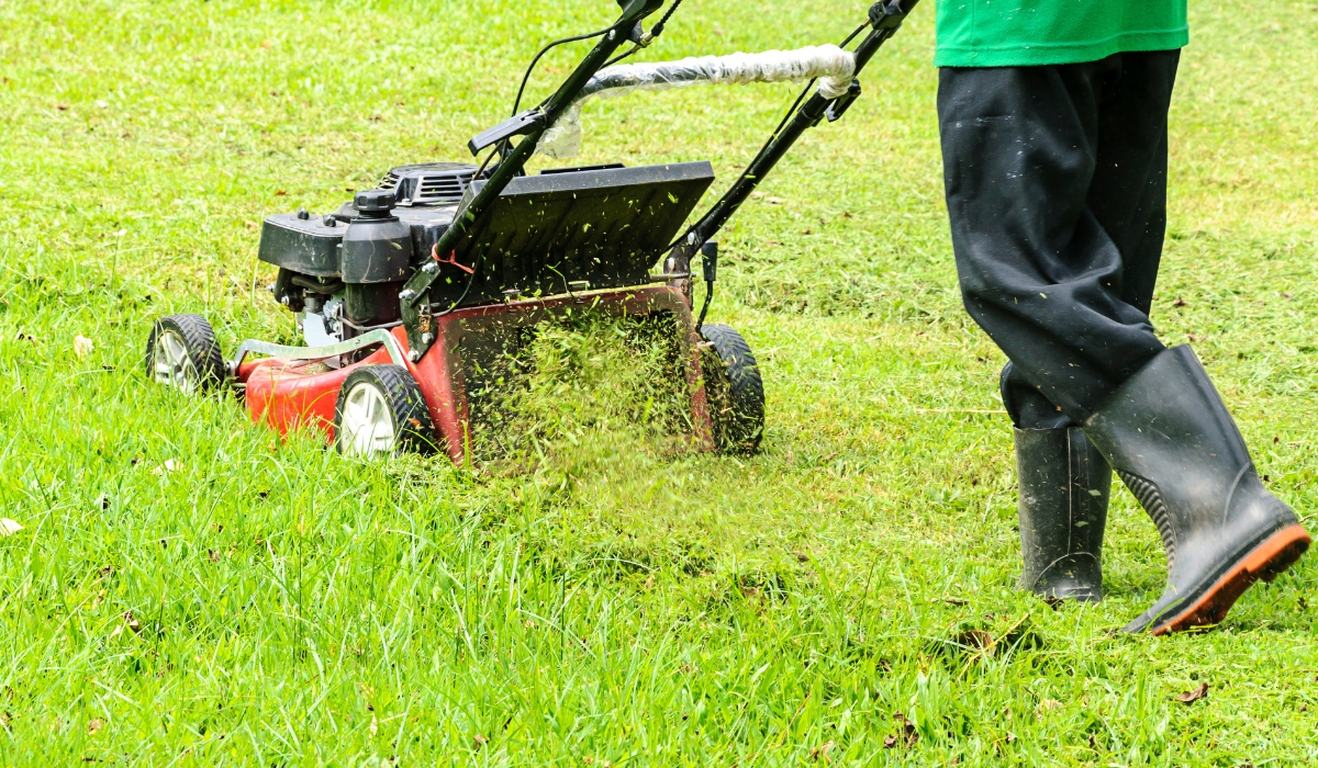 lawncare professional cutting grass